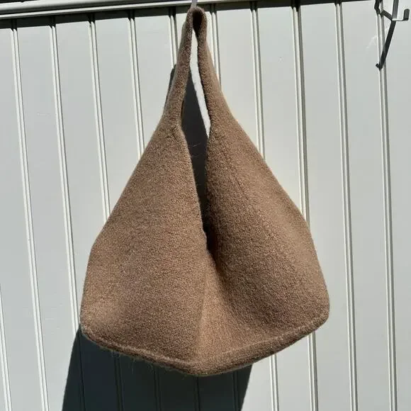 Lauren Manoogian Baby Bindle Bag Putty Cork Camel Highland Wool Alpaca Knit NWT - Picture 10 of 16